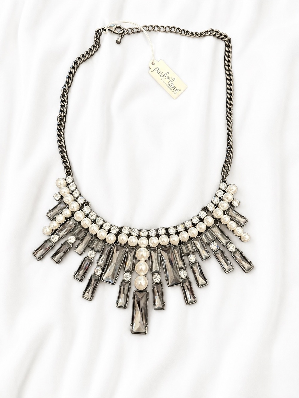 Park Lane Manhattan Silver-Tone Statement Necklace with Pearls and Smoky Crystal